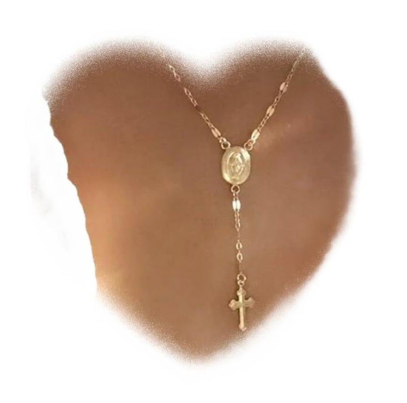Doubnine Donbnine Cross Pendant Necklaces Long Chain Y Lariat Religious Jewelry for Women (Yellow) - Image 1